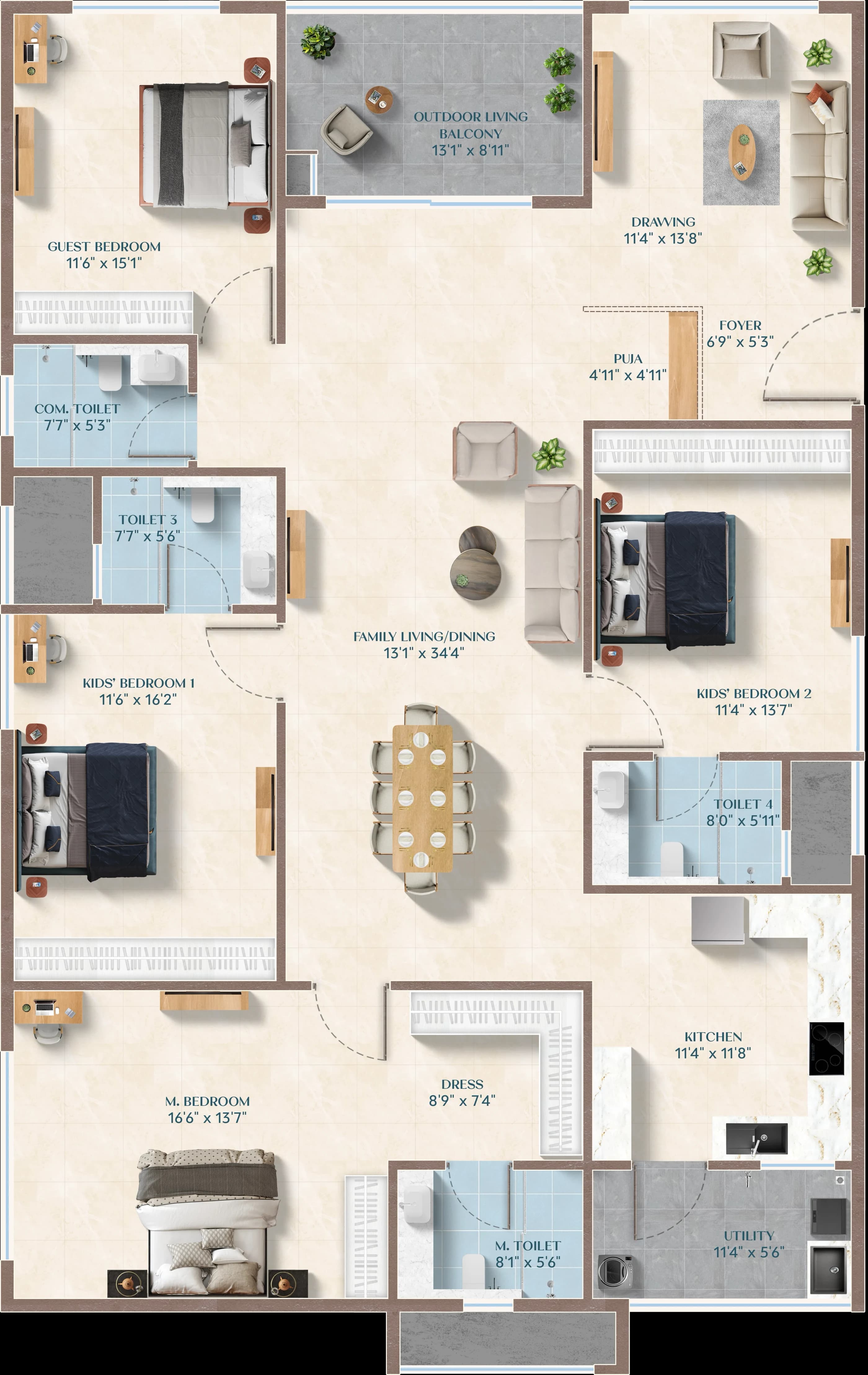 Architectural blueprint — Luxury — 4 BHK